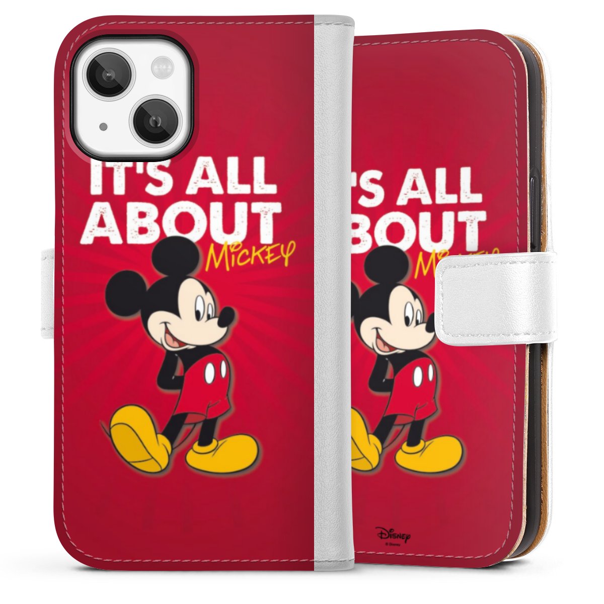 iPhone 13 Mini Handy Klapphülle Handyhülle aus Kunst Leder weiß Flip Case Mouse Disney Official Licensed Product Sideflip mit Lasche