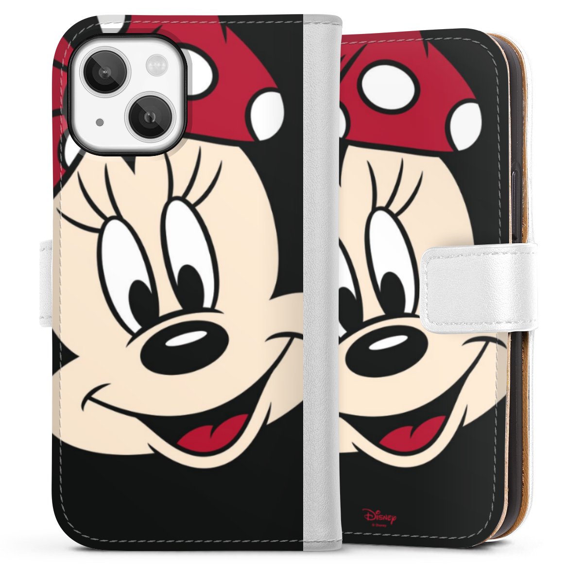 iPhone 13 Mini Handy Klapphülle Handyhülle aus Kunst Leder weiß Flip Case Minnie Mouse Official Licensed Product Disney Sideflip mit Lasche