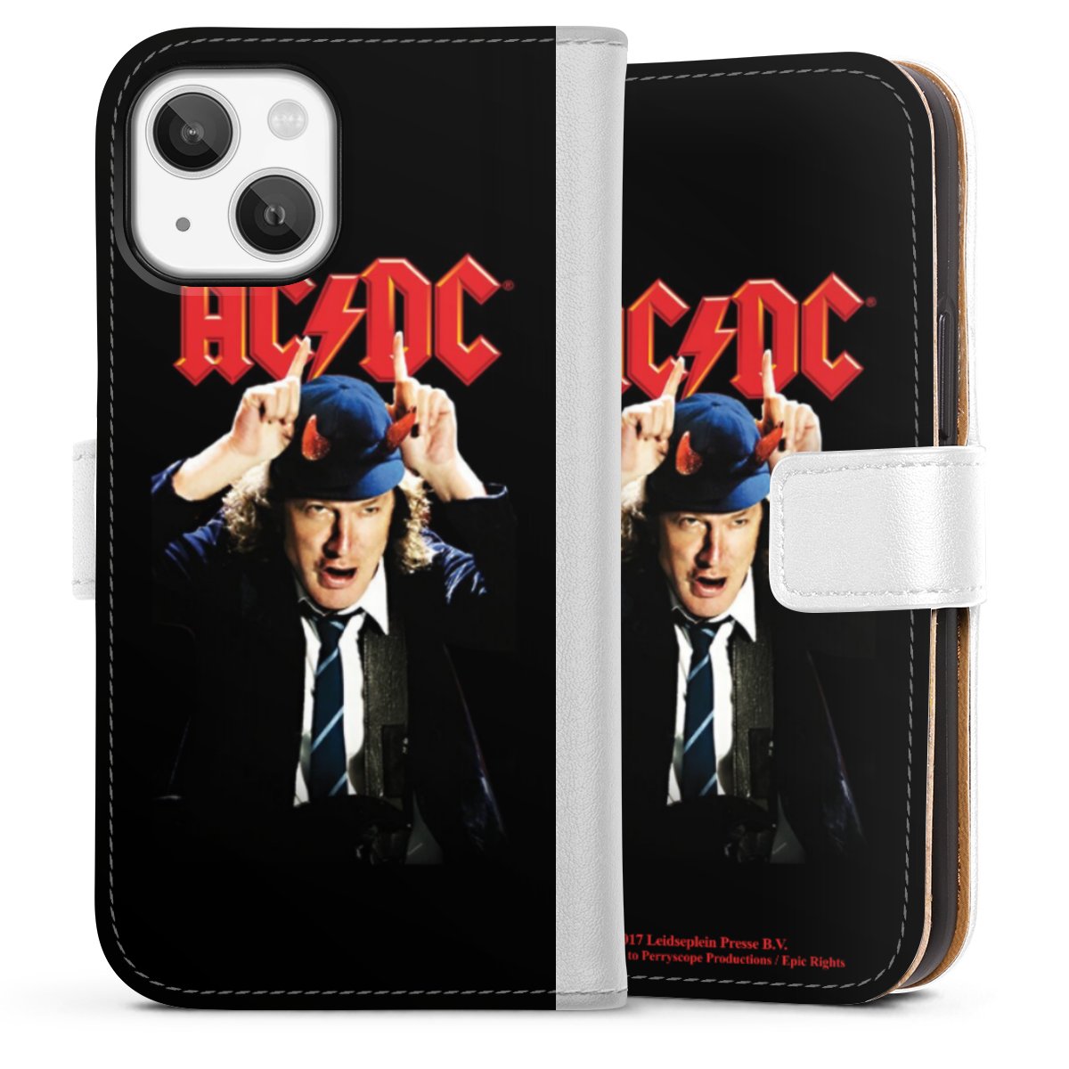 iPhone 13 Mini Handy Klapphülle Handyhülle aus Kunst Leder weiß Flip Case Merchandise Acdc Riverplate Sideflip mit Lasche