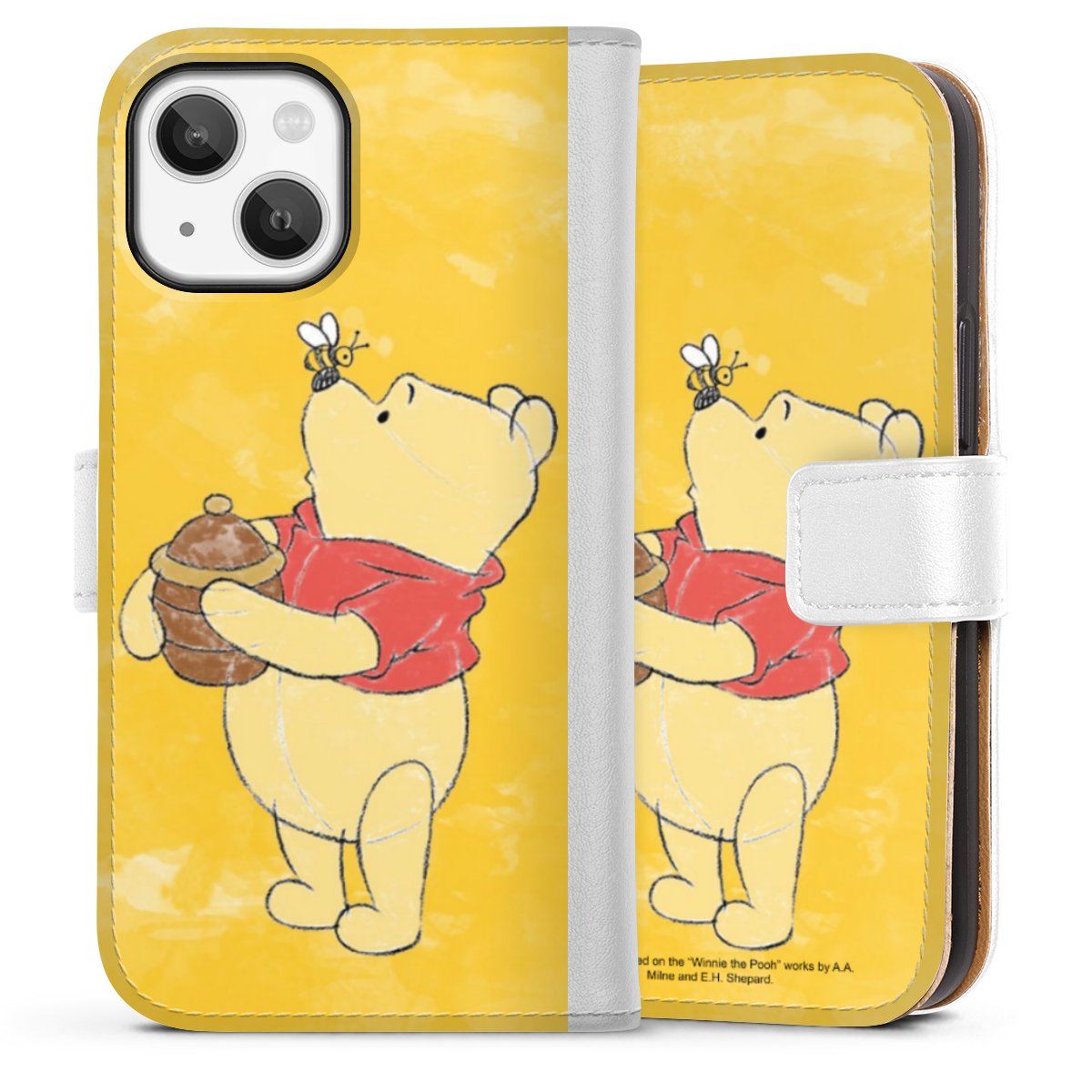 iPhone 13 Mini Handy Klapphülle Handyhülle aus Kunst Leder weiß Flip Case Official Licensed Product Winnie The Pooh Disney Sideflip mit Lasche