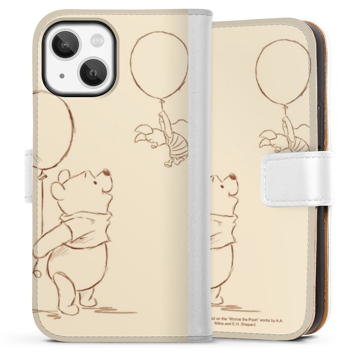 iPhone 13 Mini Handy Klapphülle Handyhülle aus Kunst Leder weiß Flip Case Official Licensed Product Winnie The Pooh Disney Sideflip mit Lasche