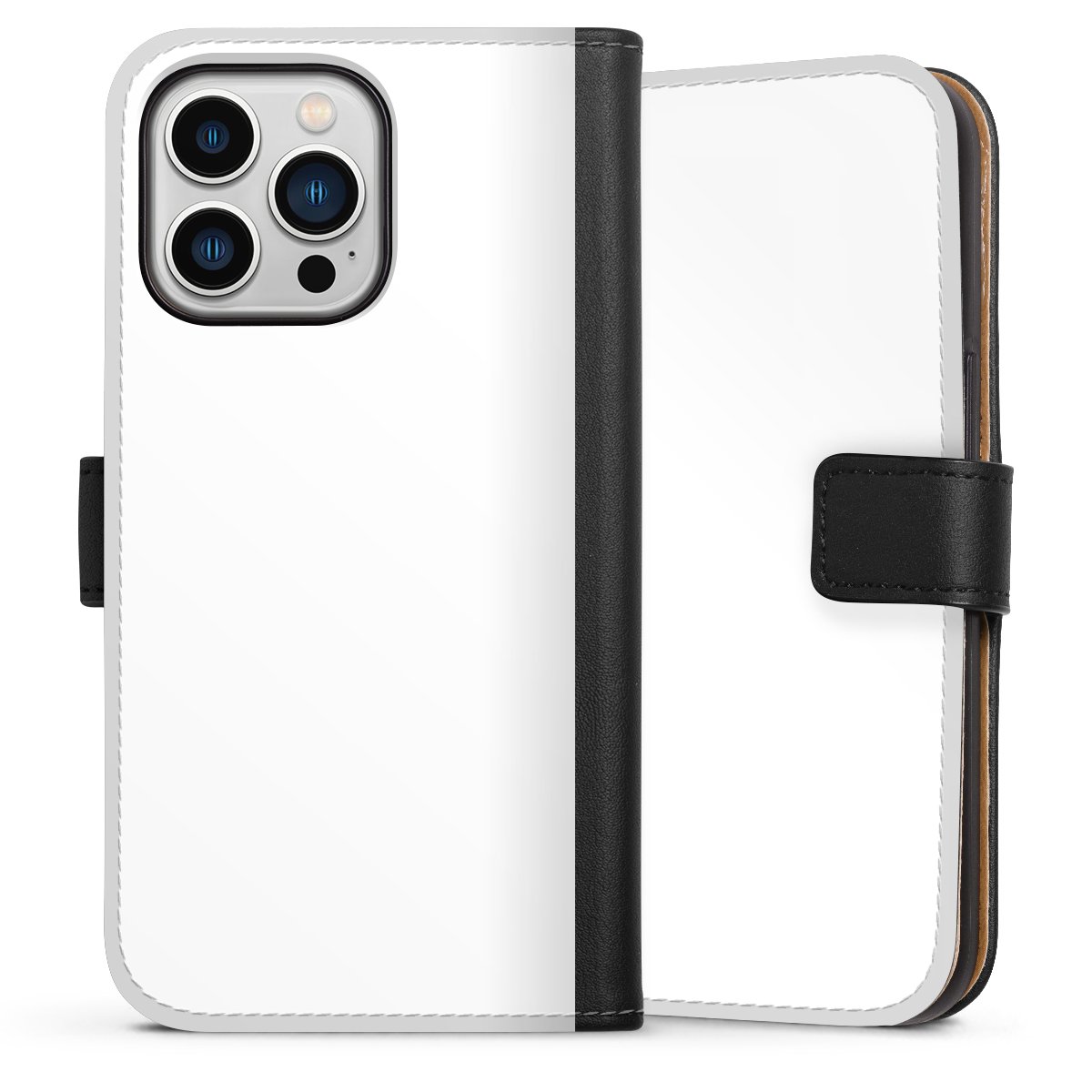 iPhone 13 Pro Handy Klapphülle Handyhülle aus Kunst Leder schwarz Flip Case Unicoloured Colour White Sideflip mit Lasche