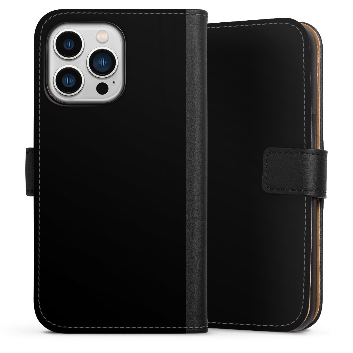 iPhone 13 Pro Handy Klapphülle Handyhülle aus Kunst Leder schwarz Flip Case Black Colour Unicoloured Sideflip mit Lasche