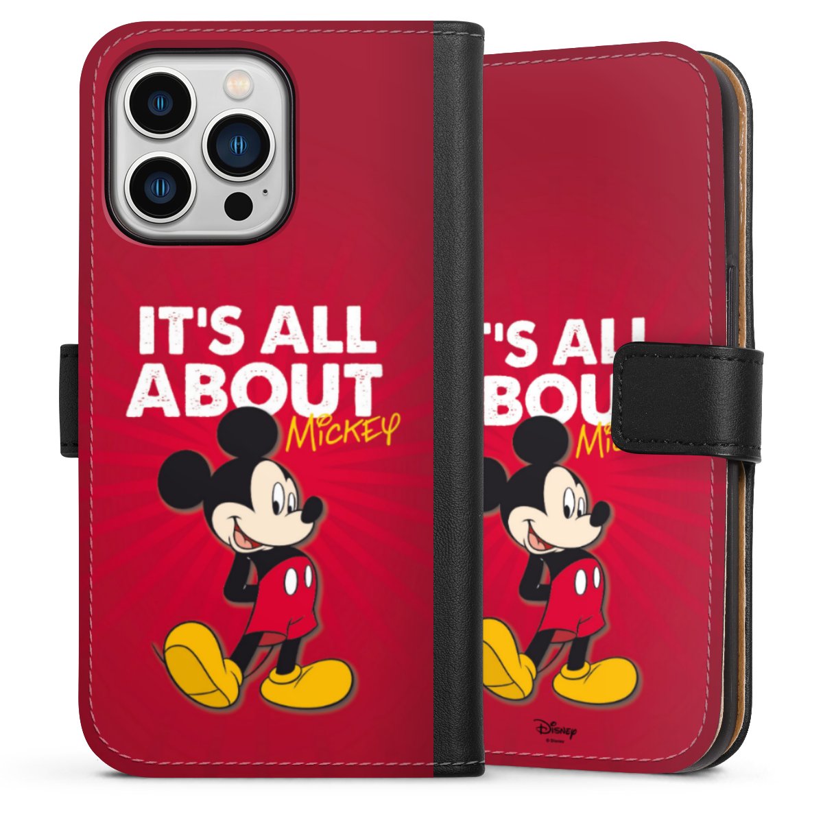 iPhone 13 Pro Handy Klapphülle Handyhülle aus Kunst Leder schwarz Flip Case Mouse Disney Official Licensed Product Sideflip mit Lasche