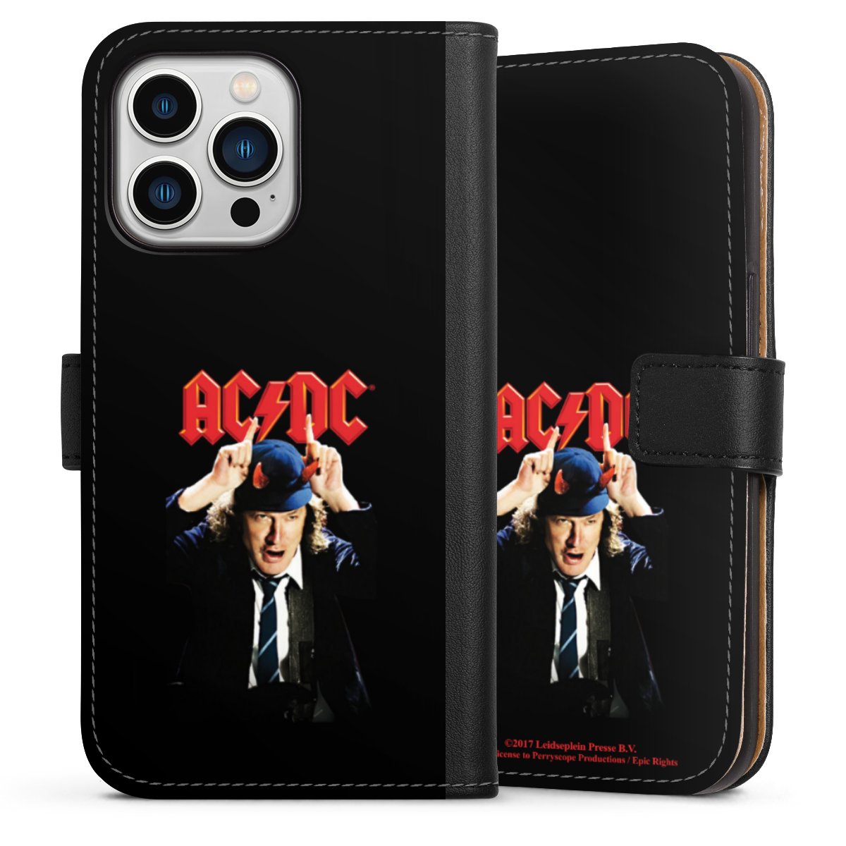 iPhone 13 Pro Handy Klapphülle Handyhülle aus Kunst Leder schwarz Flip Case Merchandise Acdc Riverplate Sideflip mit Lasche