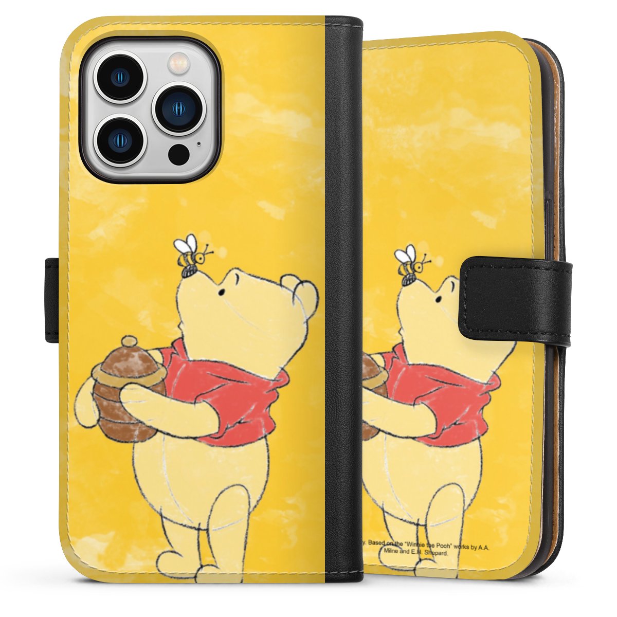 iPhone 13 Pro Handy Klapphülle Handyhülle aus Kunst Leder schwarz Flip Case Official Licensed Product Winnie The Pooh Disney Sideflip mit Lasche