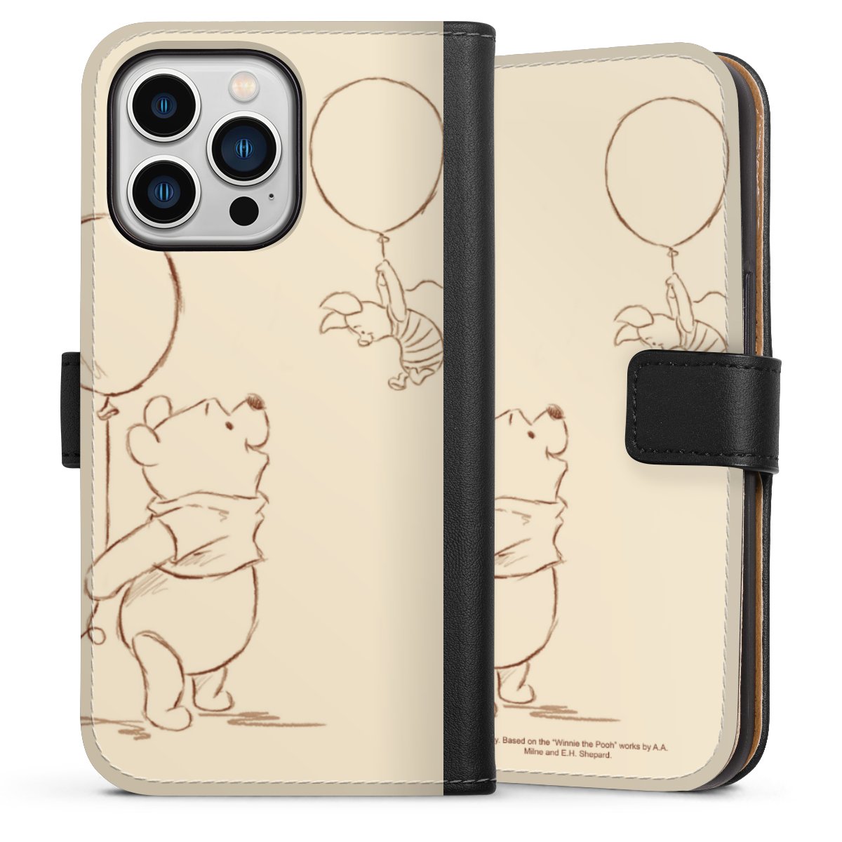 iPhone 13 Pro Handy Klapphülle Handyhülle aus Kunst Leder schwarz Flip Case Official Licensed Product Winnie The Pooh Disney Sideflip mit Lasche