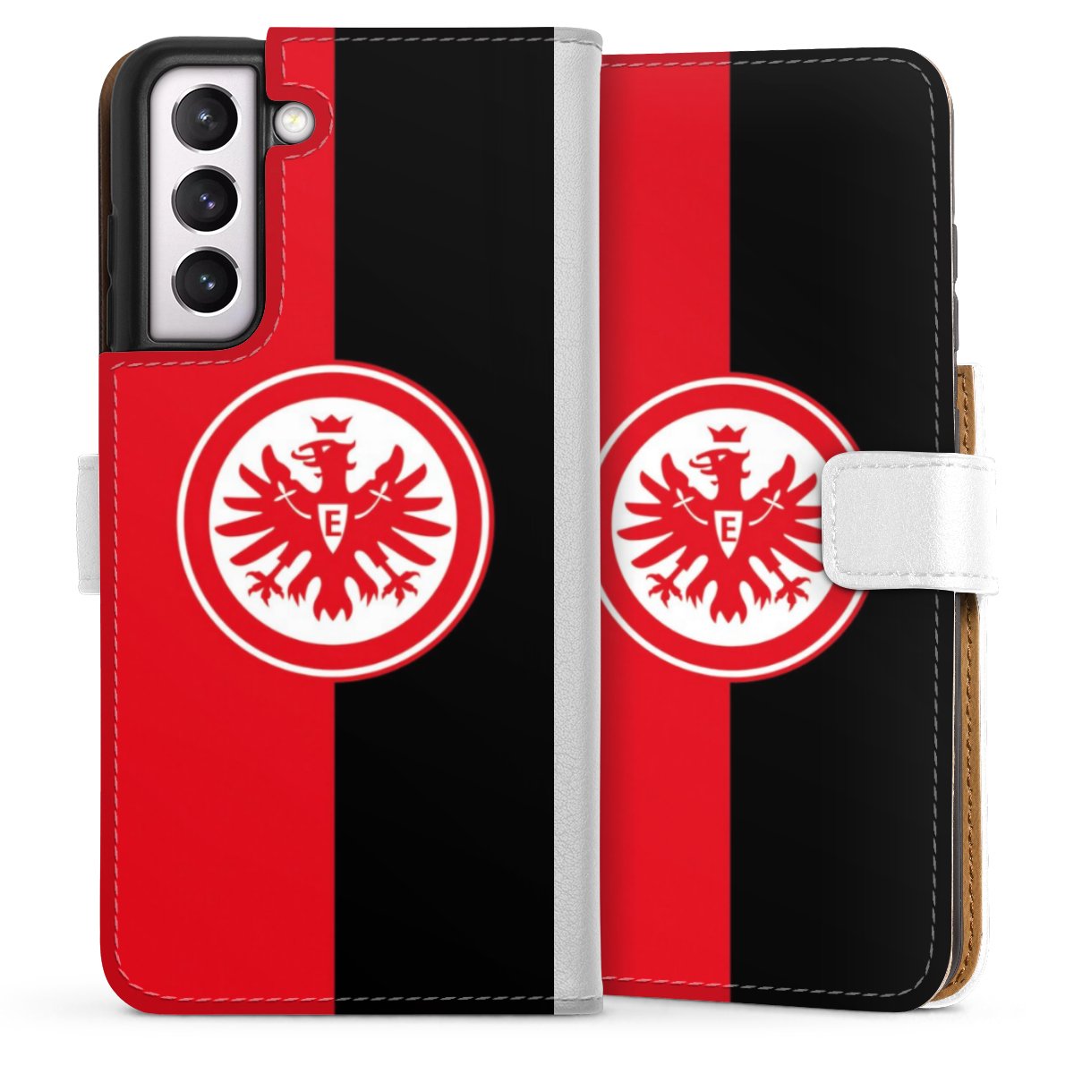 Galaxy S21 FE 5G Handy Klapphülle Handyhülle aus Kunst Leder weiß Flip Case Official Licensed Product Eintracht Frankfurt Sge Sideflip mit Lasche