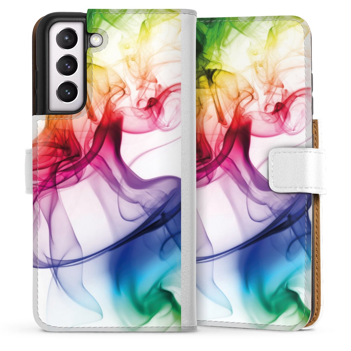 Galaxy S21 FE 5G Handy Klapphülle Handyhülle aus Kunst Leder weiß Flip Case Water Colour Rainbow Sideflip mit Lasche