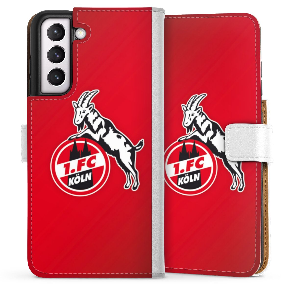 Galaxy S21 FE 5G Handy Klapphülle Handyhülle aus Kunst Leder weiß Flip Case Official Licensed Product Effzeh 1. Fc Köln Sideflip mit Lasche