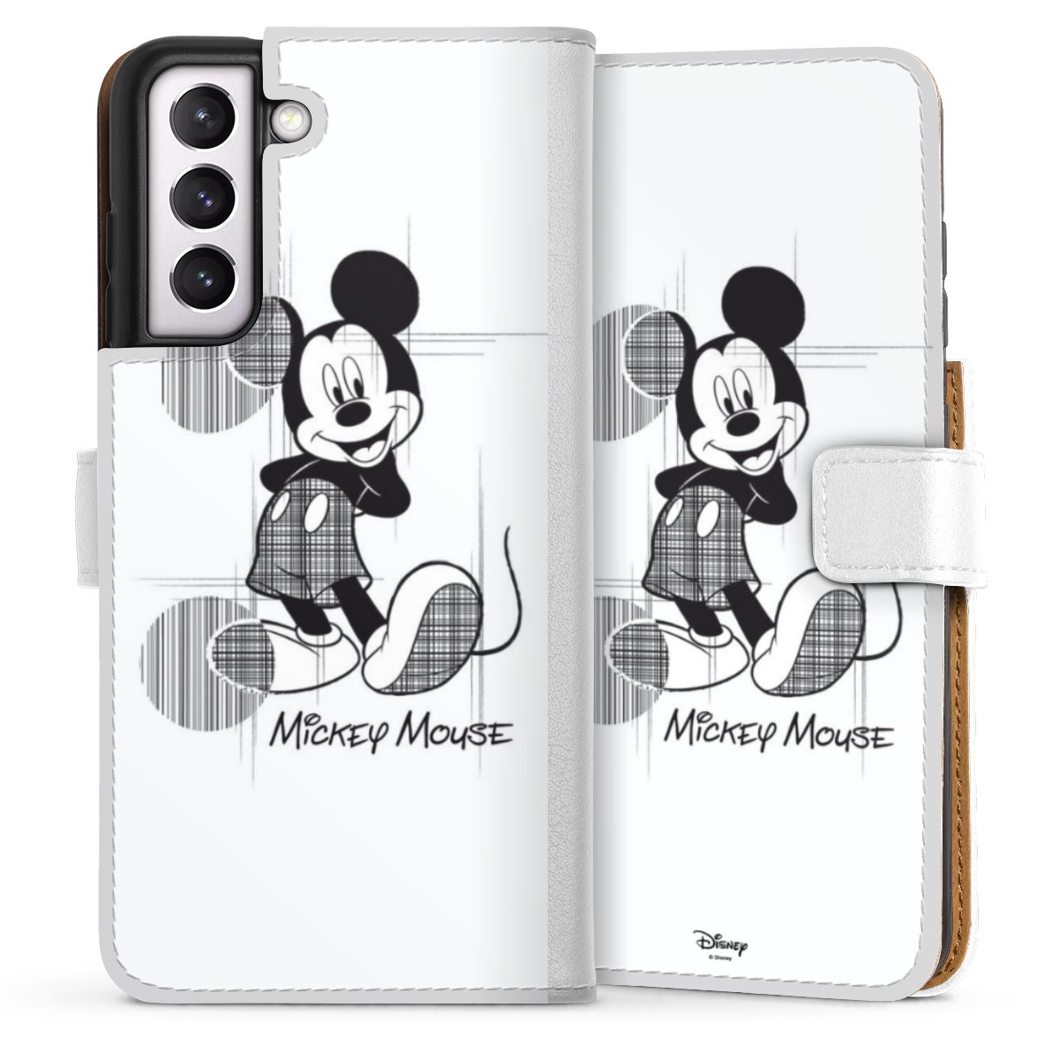 Galaxy S21 FE 5G Handy Klapphülle Handyhülle aus Kunst Leder weiß Flip Case Disney Official Licensed Product Mickey Mouse Sideflip mit Lasche