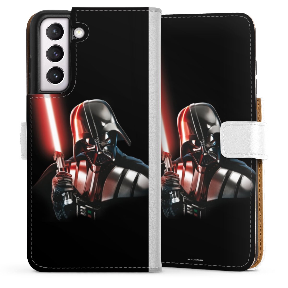 Galaxy S21 FE 5G Handy Klapphülle Handyhülle aus Kunst Leder weiß Flip Case Star Wars Merchandise Darth Vader Sideflip mit Lasche