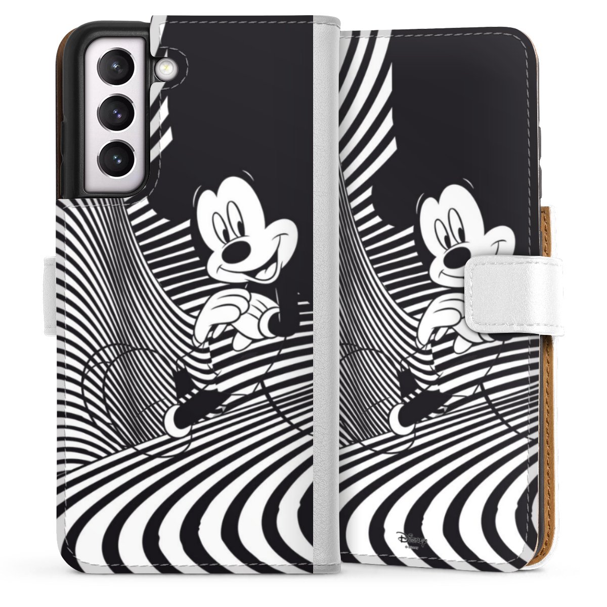 Galaxy S21 FE 5G Handy Klapphülle Handyhülle aus Kunst Leder weiß Flip Case Disney Official Licensed Product Mickey Mouse Sideflip mit Lasche