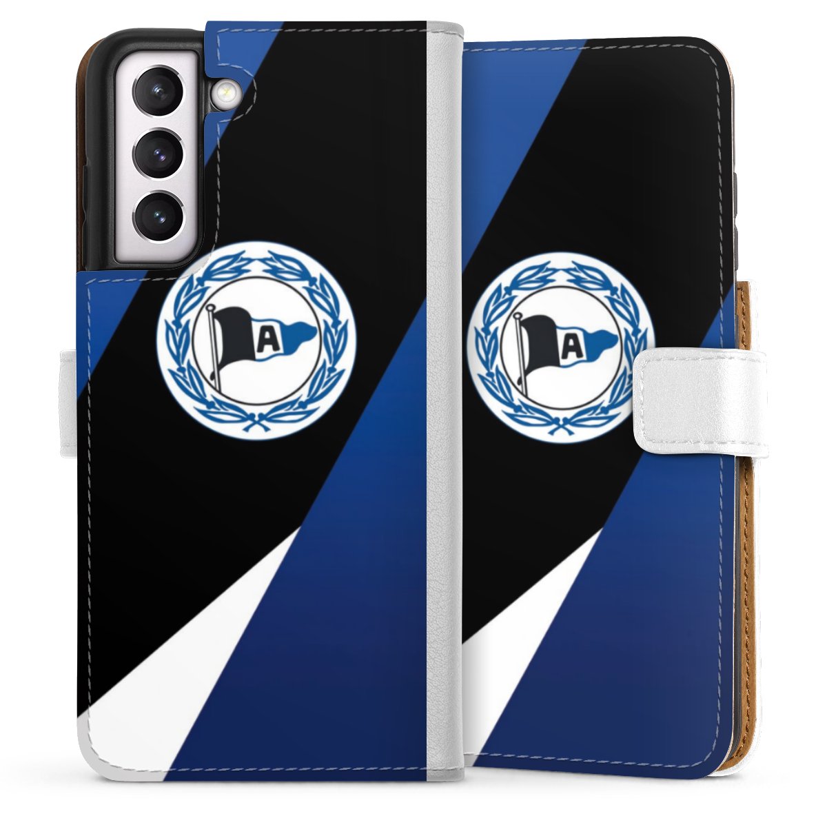 Galaxy S21 FE 5G Handy Klapphülle Handyhülle aus Kunst Leder weiß Flip Case Official Licensed Product Arminia Bielefeld Dsc Sideflip mit Lasche