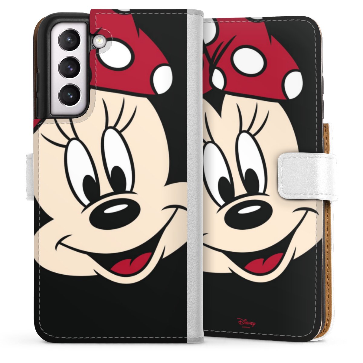 Galaxy S21 FE 5G Handy Klapphülle Handyhülle aus Kunst Leder weiß Flip Case Minnie Mouse Official Licensed Product Disney Sideflip mit Lasche