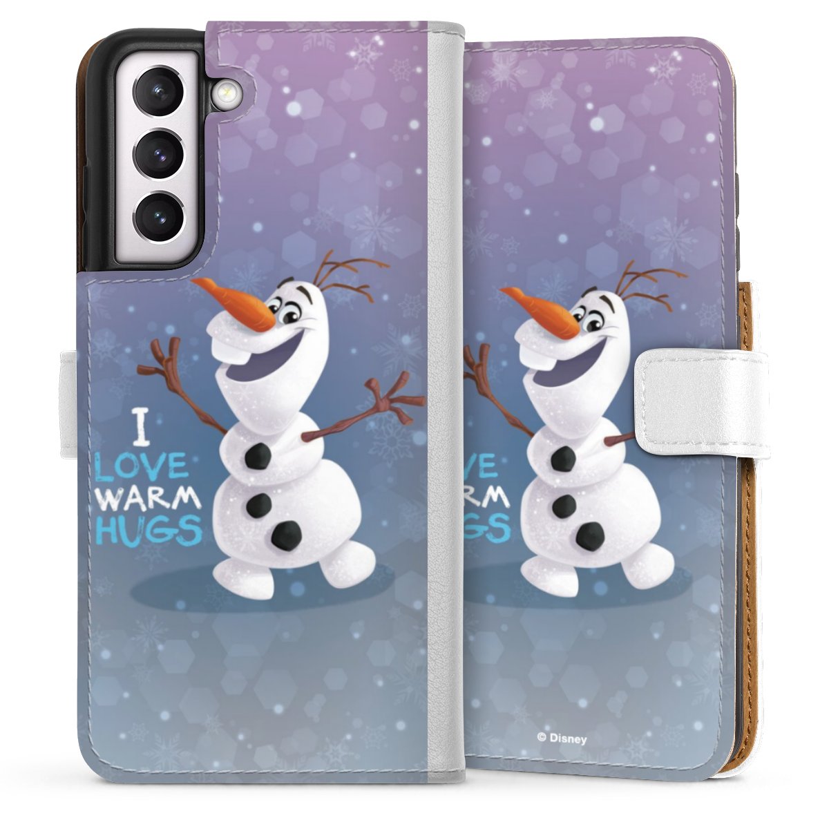 Galaxy S21 FE 5G Handy Klapphülle Handyhülle aus Kunst Leder weiß Flip Case Frozen Frozen Olaf Official Licensed Product Sideflip mit Lasche