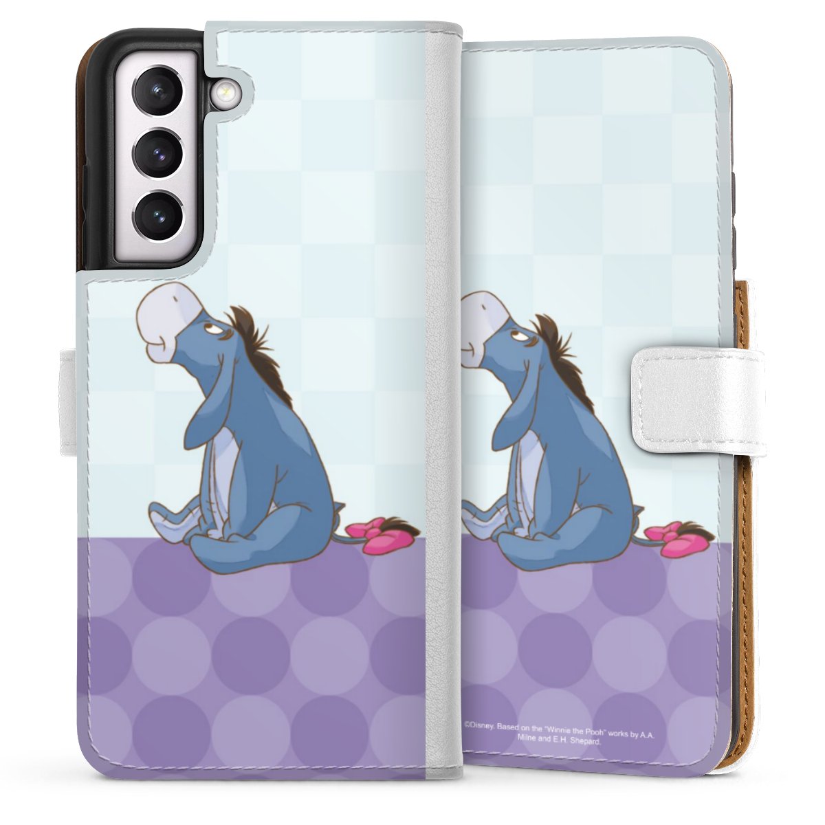 Galaxy S21 FE 5G Handy Klapphülle Handyhülle aus Kunst Leder weiß Flip Case Disney Donkey Winnie The Pooh Sideflip mit Lasche