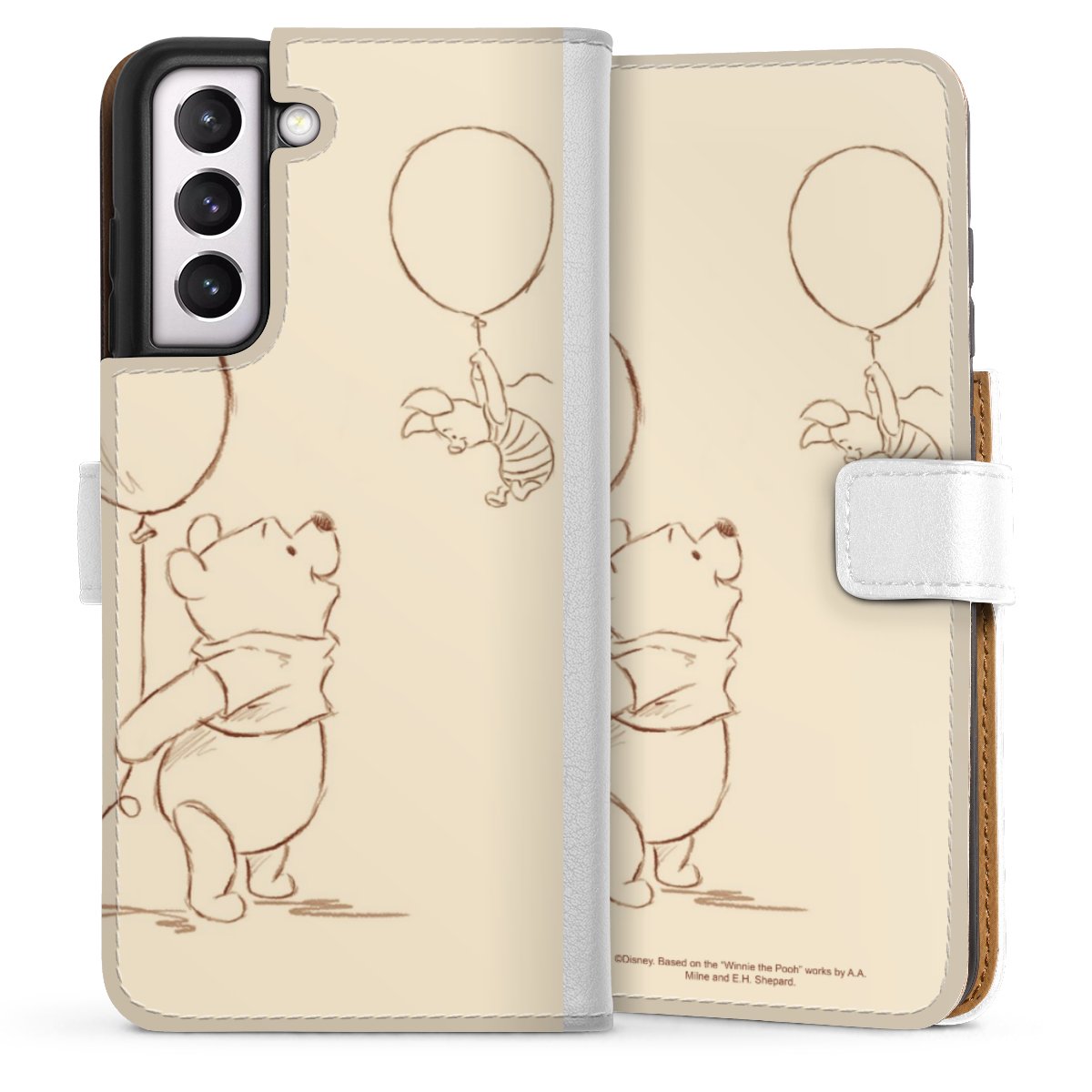 Galaxy S21 FE 5G Handy Klapphülle Handyhülle aus Kunst Leder weiß Flip Case Official Licensed Product Winnie The Pooh Disney Sideflip mit Lasche