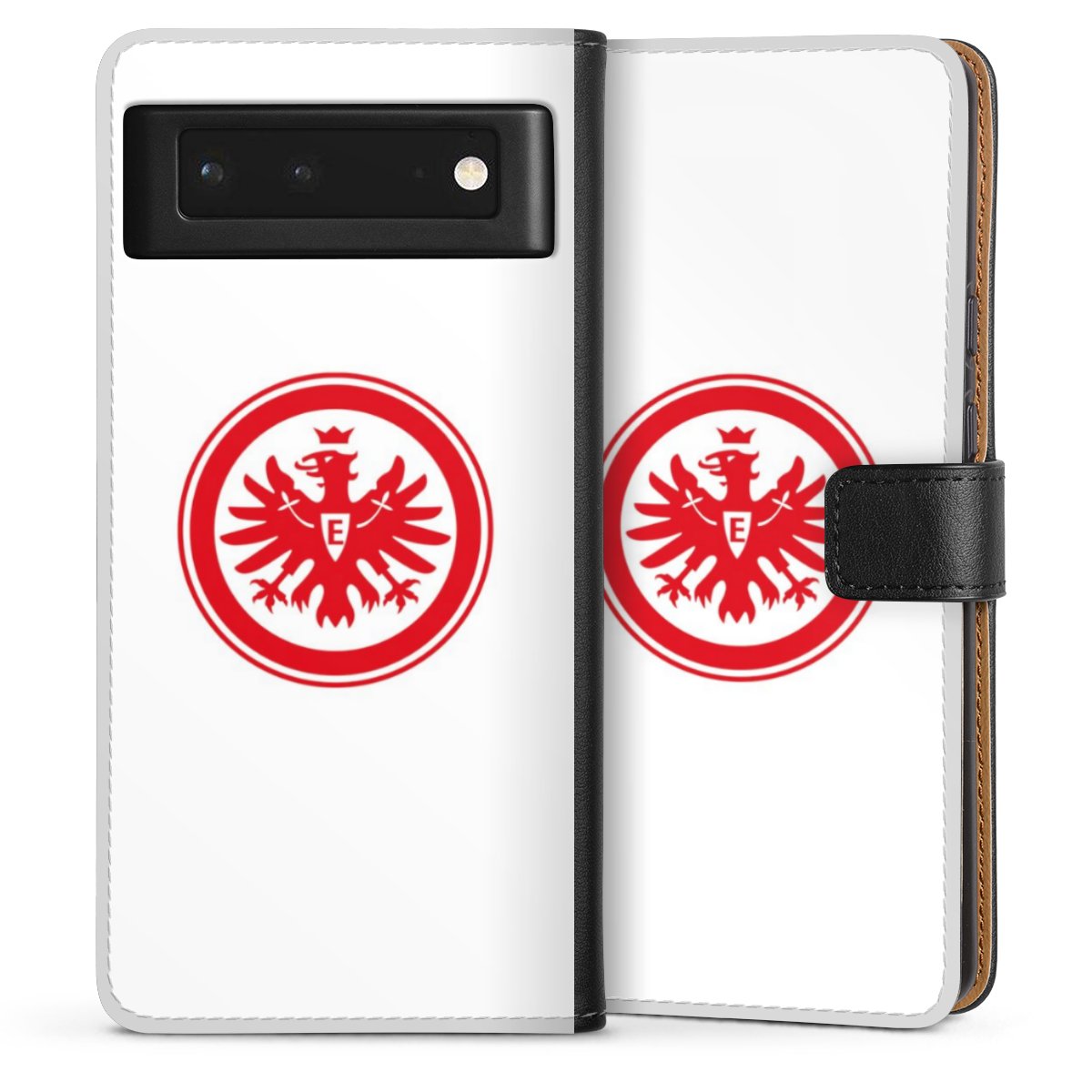 Google Pixel 6 Handy Klapphülle Handyhülle aus Kunst Leder schwarz Flip Case Sge Eintracht Frankfurt Official Licensed Product Sideflip mit Lasche