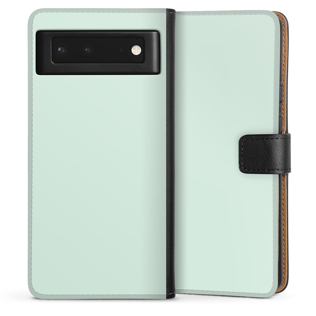 Google Pixel 6 Handy Klapphülle Handyhülle aus Kunst Leder schwarz Flip Case Green Unicoloured Mint Sideflip mit Lasche