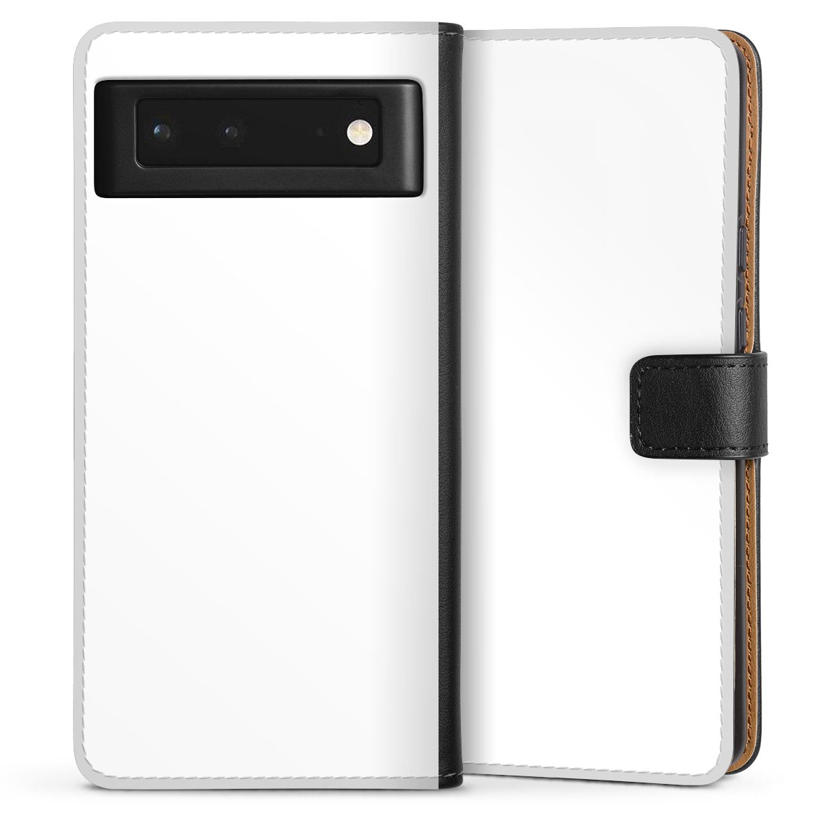 Google Pixel 6 Handy Klapphülle Handyhülle aus Kunst Leder schwarz Flip Case Unicoloured Colour White Sideflip mit Lasche