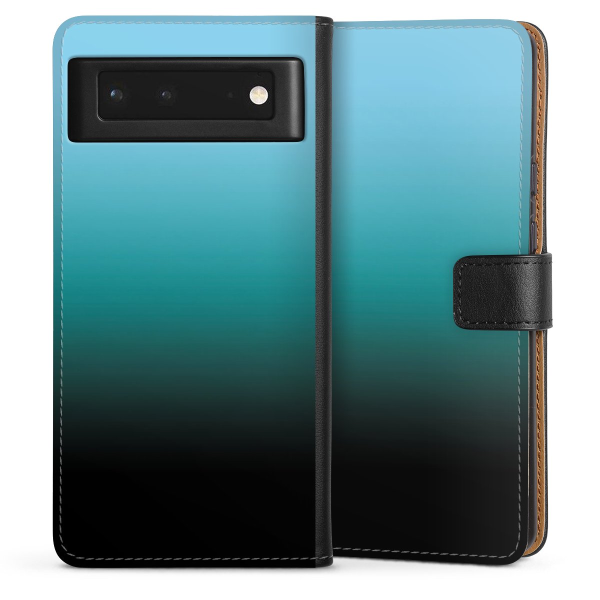 Google Pixel 6 Handy Klapphülle Handyhülle aus Kunst Leder schwarz Flip Case Ombre Two-Tone Black Sideflip mit Lasche