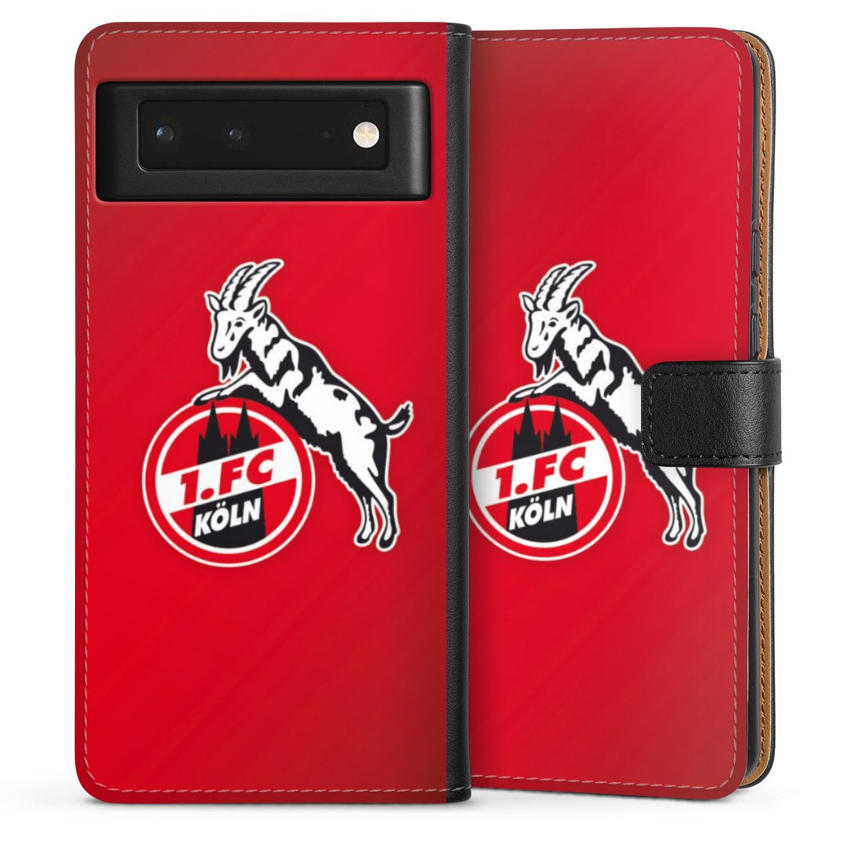 Google Pixel 6 Handy Klapphülle Handyhülle aus Kunst Leder schwarz Flip Case Official Licensed Product Effzeh 1. Fc Köln Sideflip mit Lasche