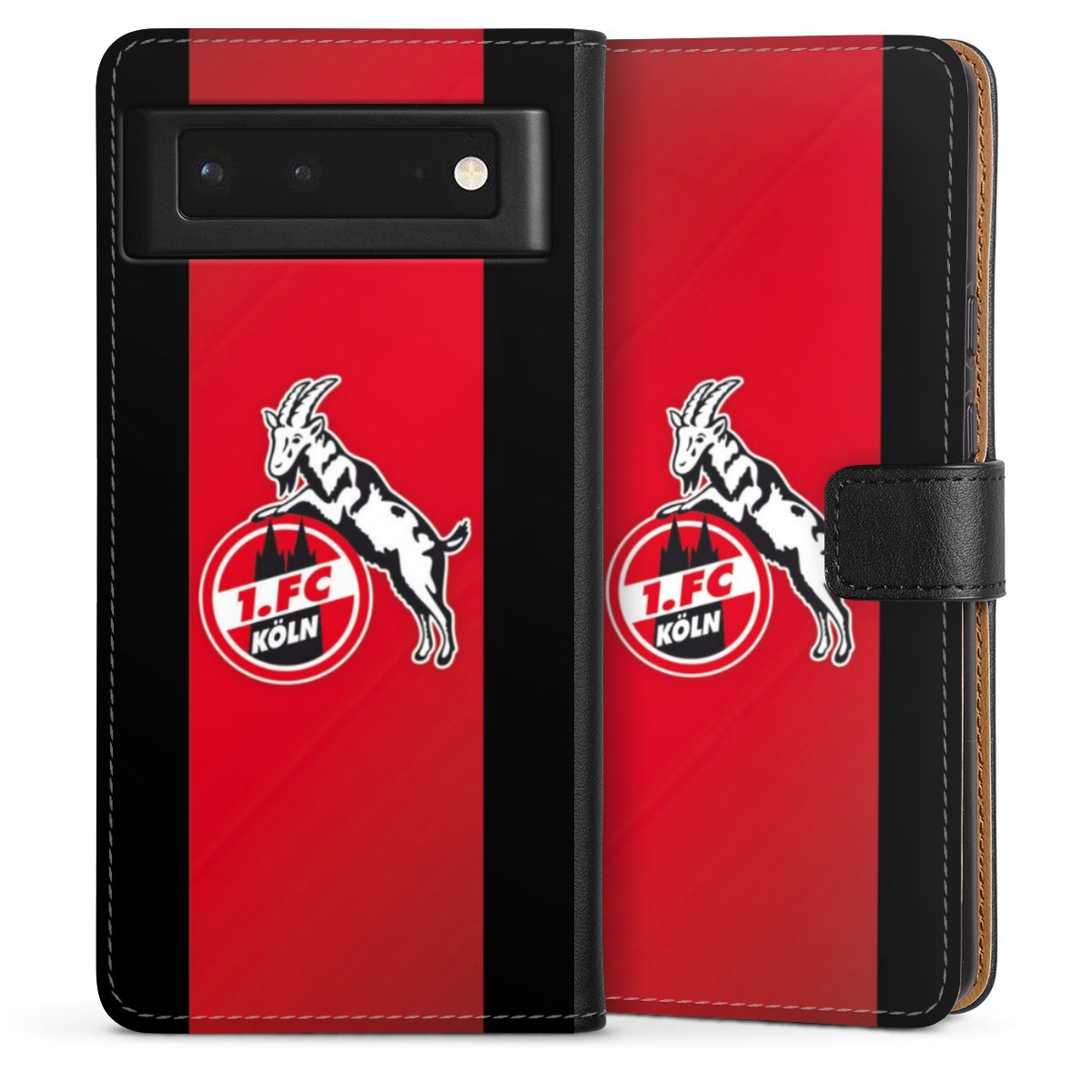 Google Pixel 6 Handy Klapphülle Handyhülle aus Kunst Leder schwarz Flip Case Official Licensed Product Billy Goat Hennes 1. Fc Köln Sideflip mit Lasche