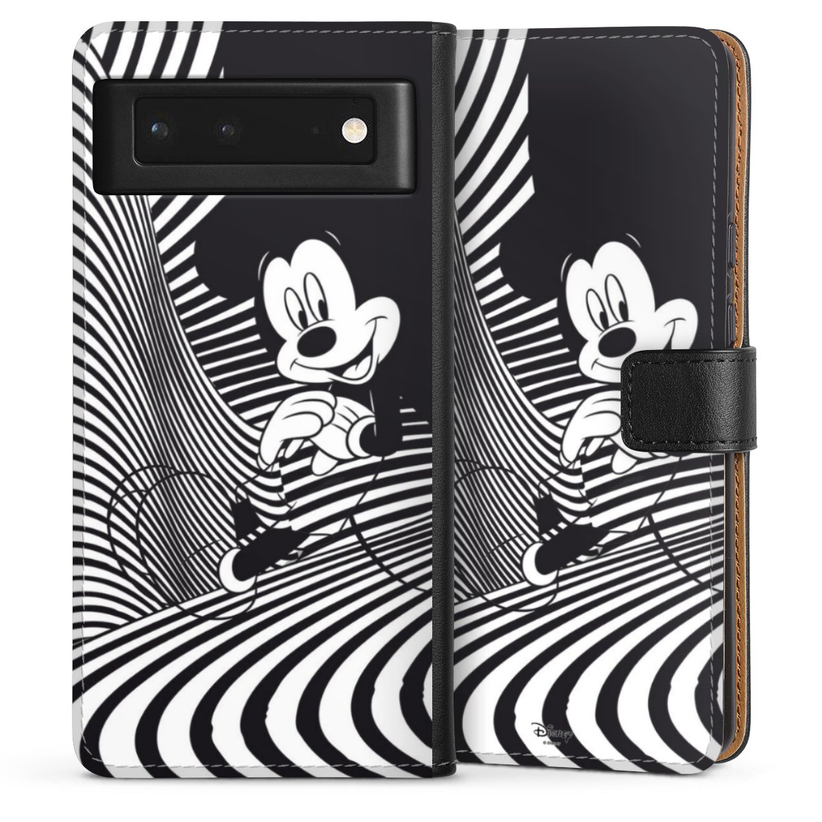 Google Pixel 6 Handy Klapphülle Handyhülle aus Kunst Leder schwarz Flip Case Disney Official Licensed Product Mickey Mouse Sideflip mit Lasche