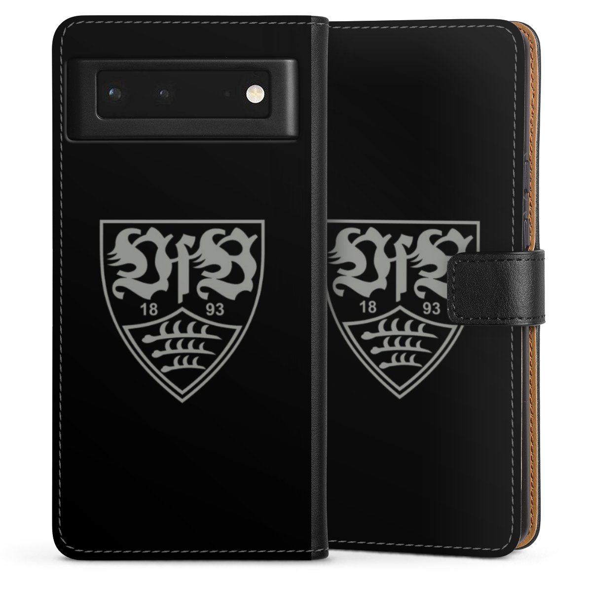 Google Pixel 6 Handy Klapphülle Handyhülle aus Kunst Leder schwarz Flip Case Official Licensed Product Vfb Stuttgart Sideflip mit Lasche