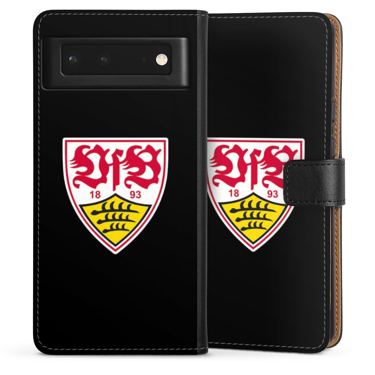 Google Pixel 6 Handy Klapphülle Handyhülle aus Kunst Leder schwarz Flip Case Vfb Stuttgart Official Licensed Product Coat Of Arms Sideflip mit Lasche