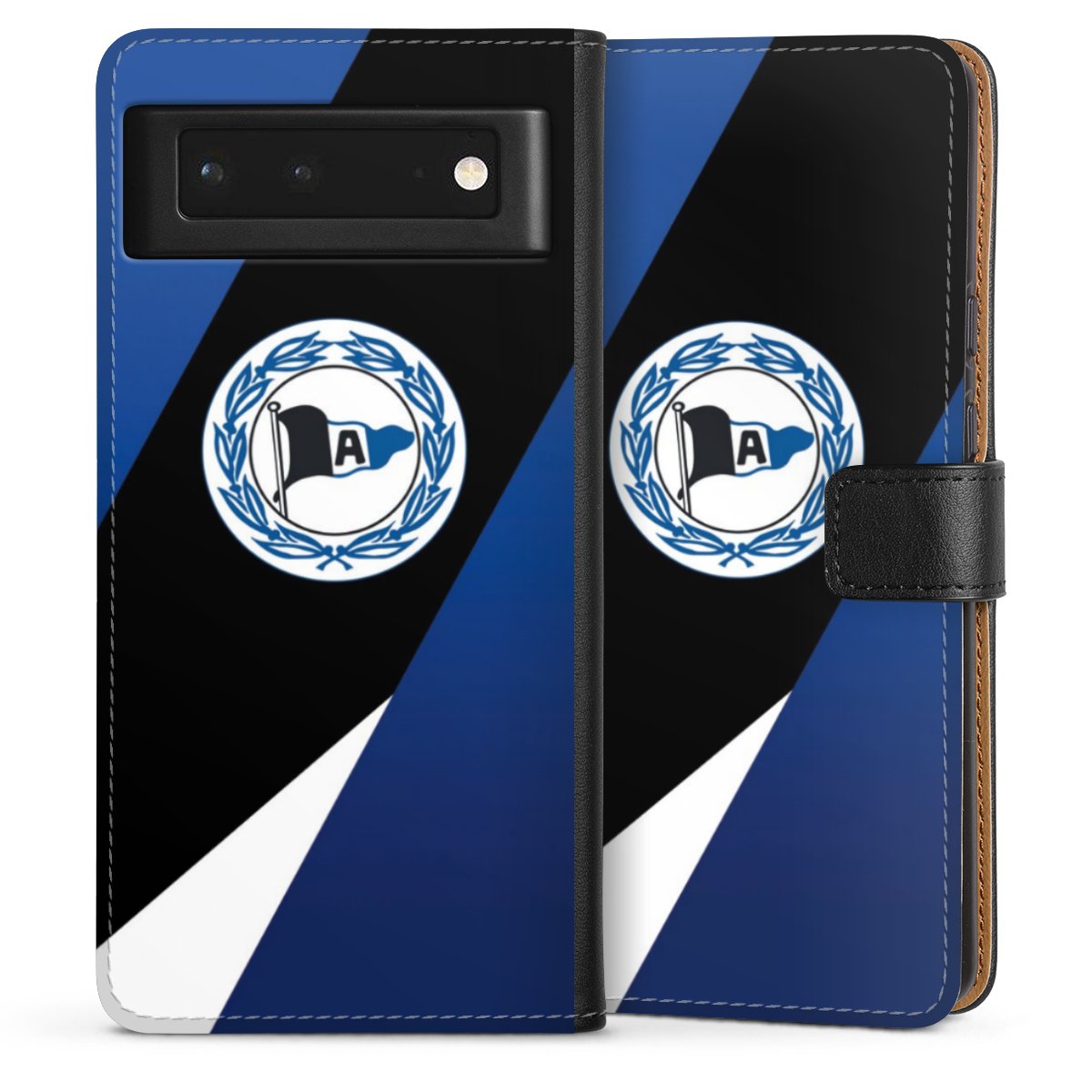 Google Pixel 6 Handy Klapphülle Handyhülle aus Kunst Leder schwarz Flip Case Official Licensed Product Arminia Bielefeld Dsc Sideflip mit Lasche