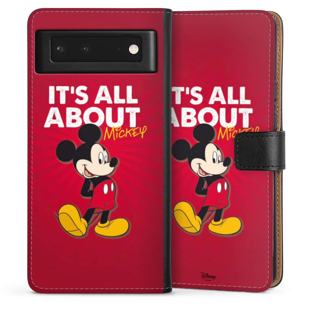 Google Pixel 6 Handy Klapphülle Handyhülle aus Kunst Leder schwarz Flip Case Mouse Disney Official Licensed Product Sideflip mit Lasche