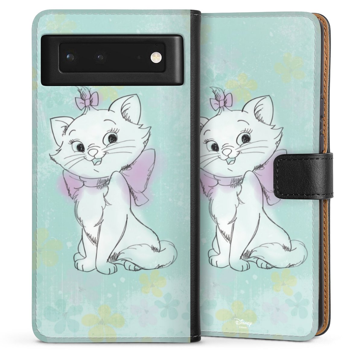 Google Pixel 6 Handy Klapphülle Handyhülle aus Kunst Leder schwarz Flip Case Aristocats Mary Disney Official Licensed Product Sideflip mit Lasche