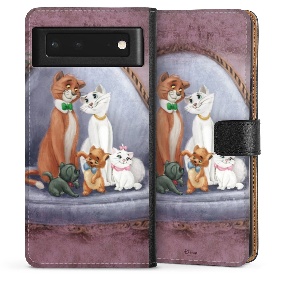 Google Pixel 6 Handy Klapphülle Handyhülle aus Kunst Leder schwarz Flip Case Official Licensed Product Disney Aristocats Sideflip mit Lasche