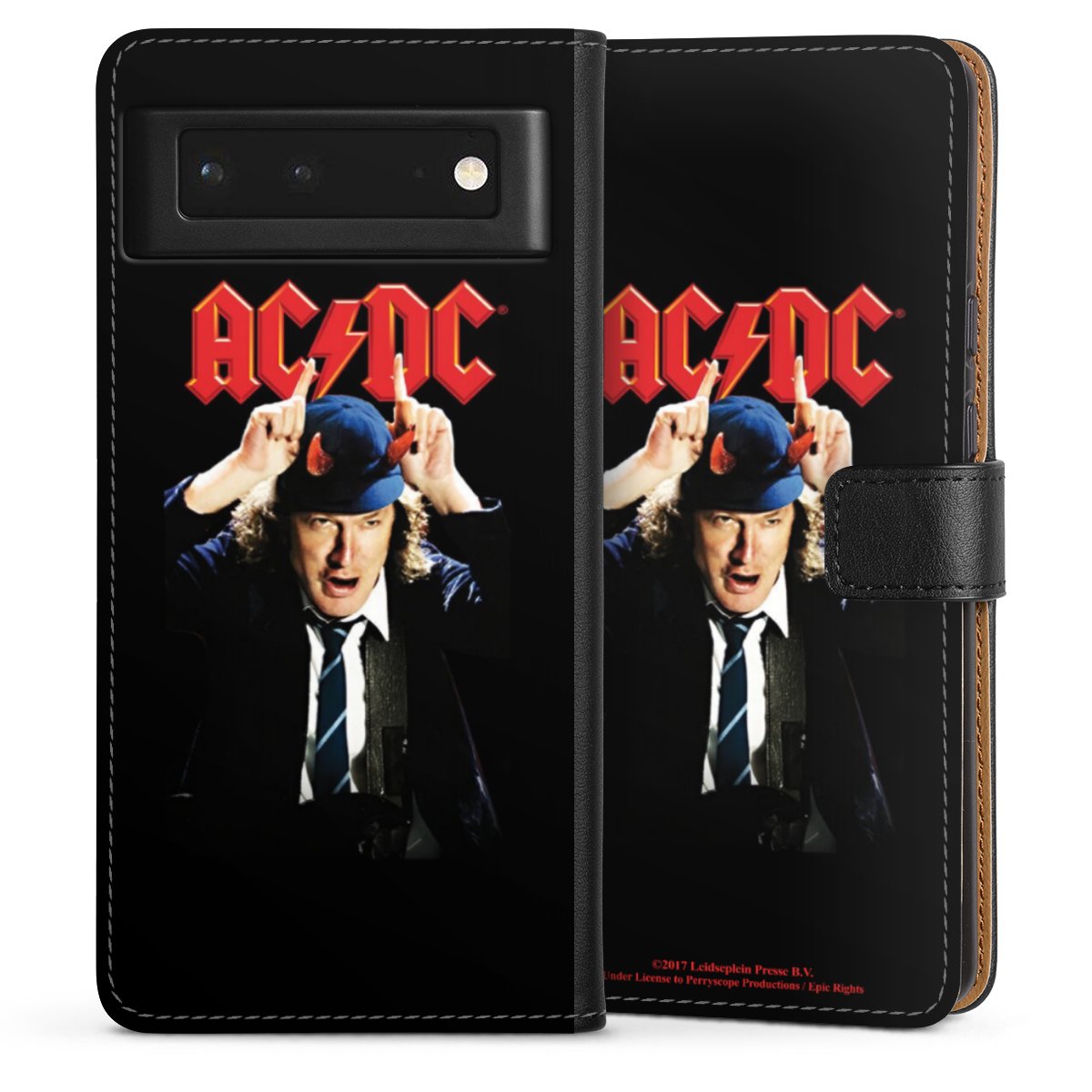 Google Pixel 6 Handy Klapphülle Handyhülle aus Kunst Leder schwarz Flip Case Merchandise Acdc Riverplate Sideflip mit Lasche