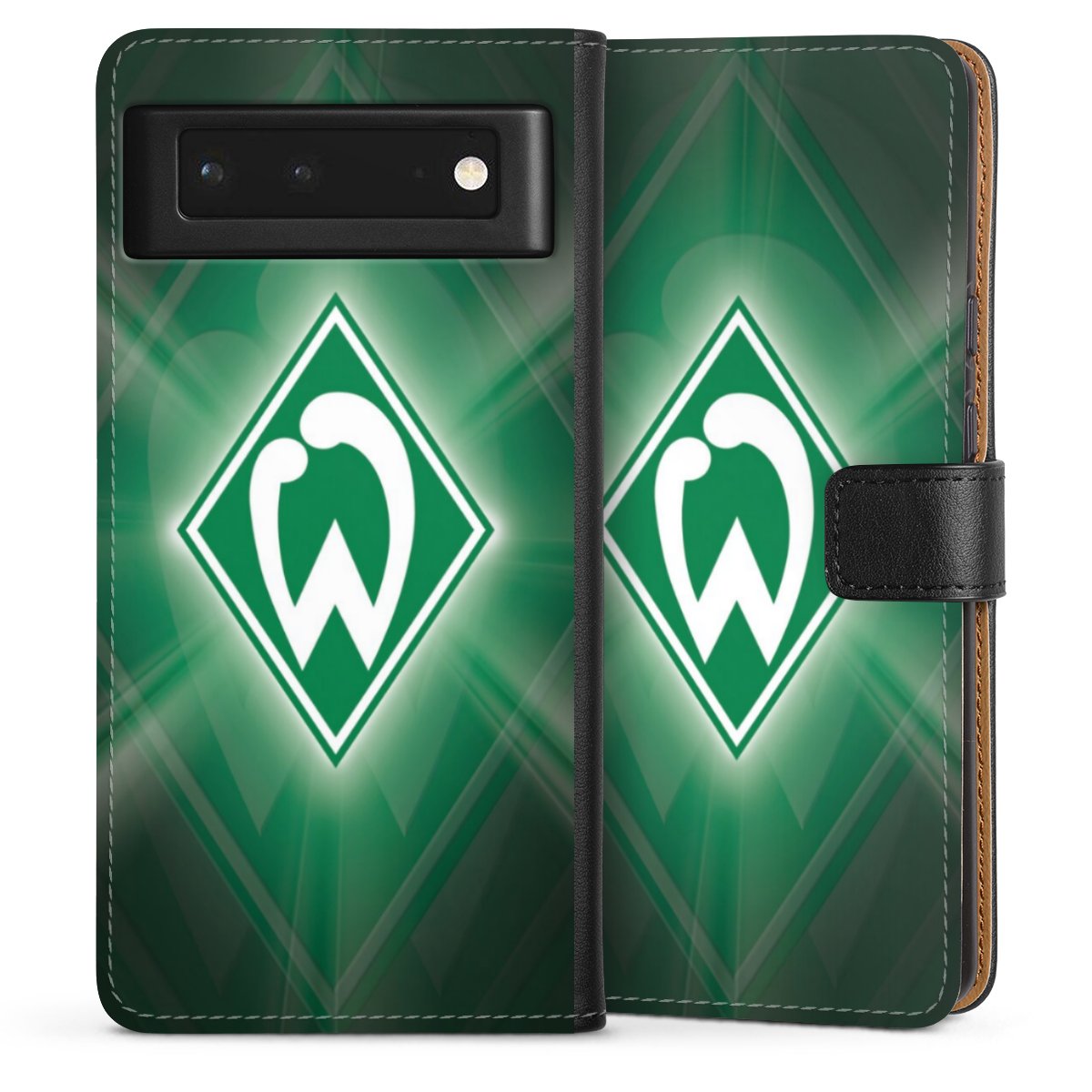 Google Pixel 6 Handy Klapphülle Handyhülle aus Kunst Leder schwarz Flip Case Sv Werder Bremen Official Licensed Product Coat Of Arms Sideflip mit Lasche