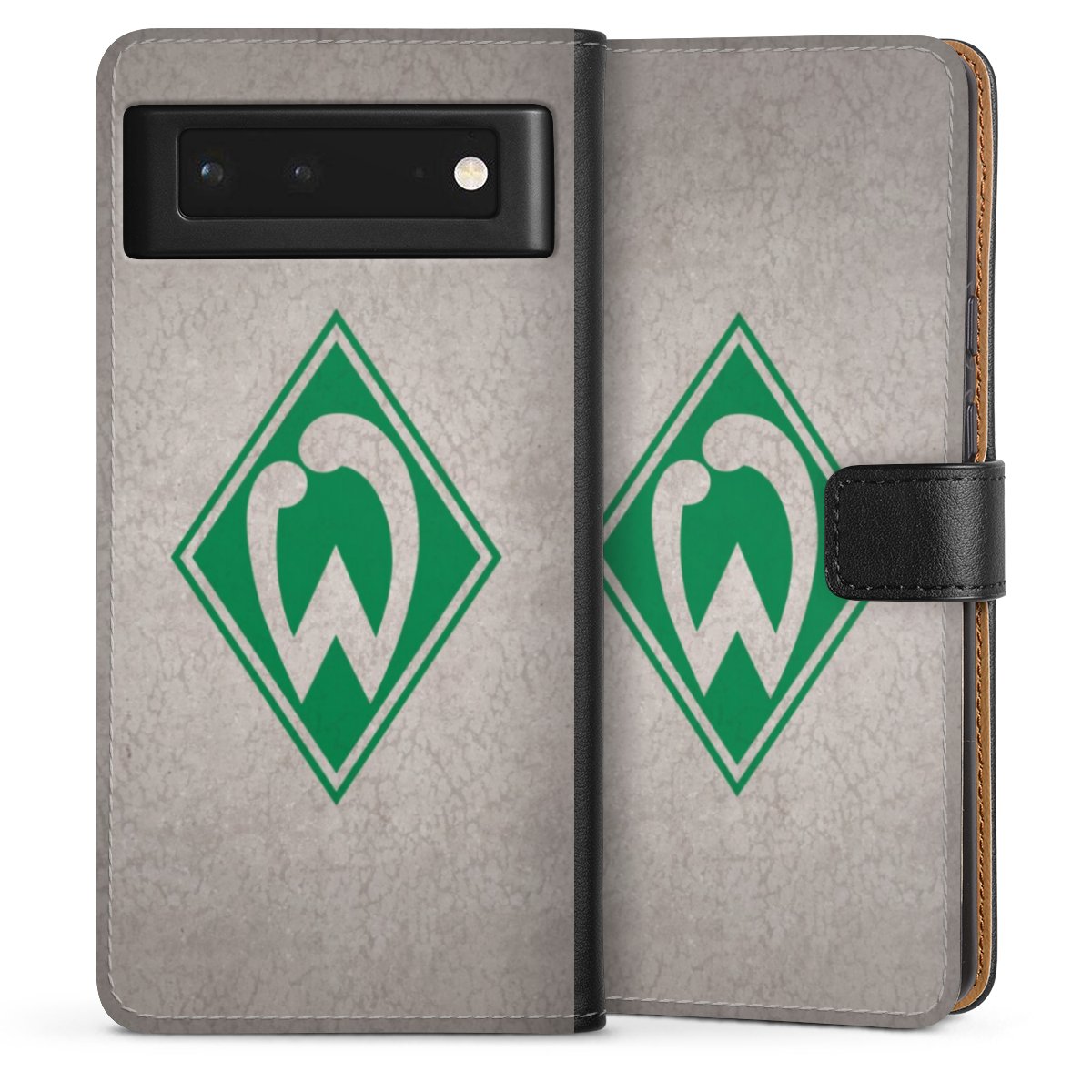 Google Pixel 6 Handy Klapphülle Handyhülle aus Kunst Leder schwarz Flip Case Sv Werder Bremen Concrete Official Licensed Product Sideflip mit Lasche