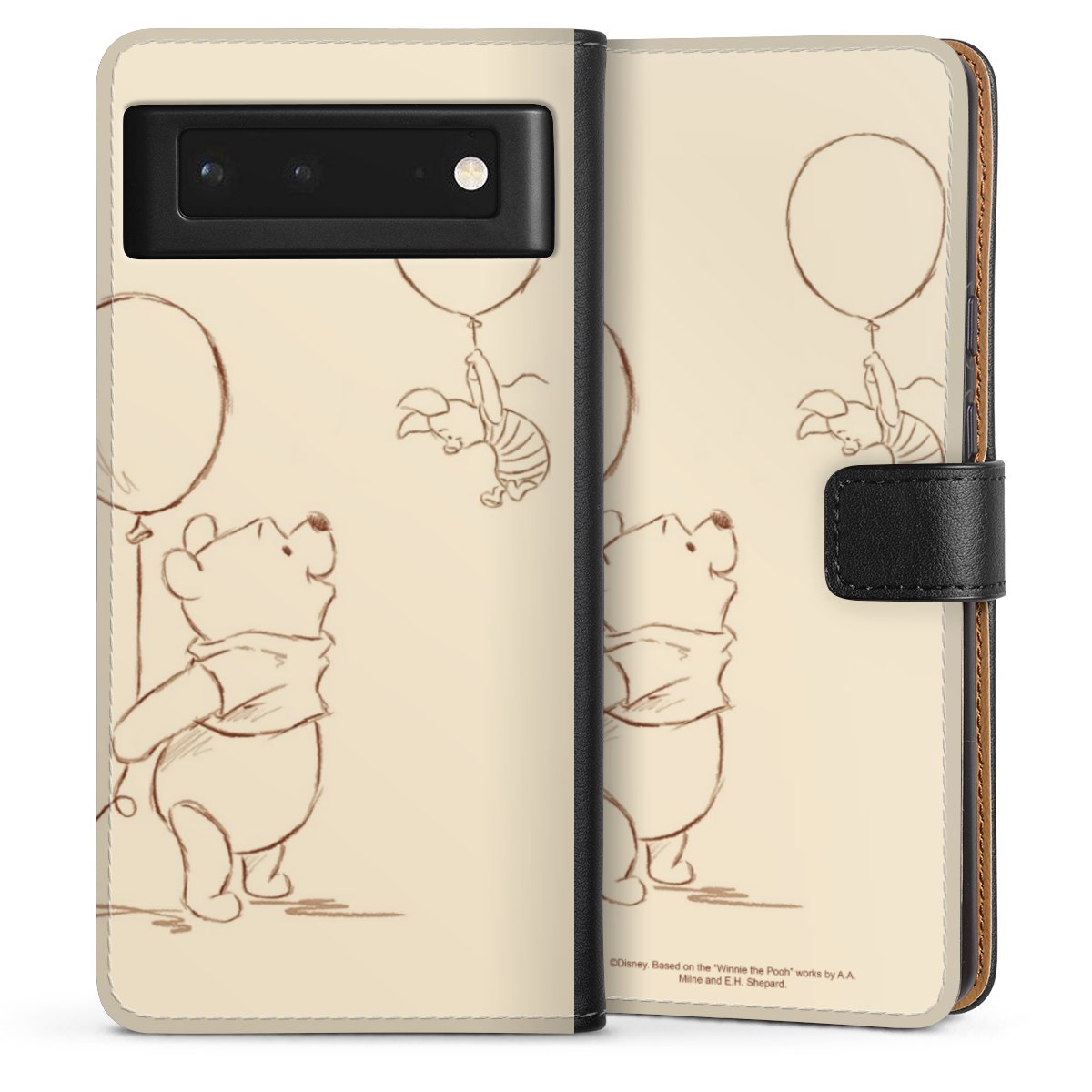 Google Pixel 6 Handy Klapphülle Handyhülle aus Kunst Leder schwarz Flip Case Official Licensed Product Winnie The Pooh Disney Sideflip mit Lasche