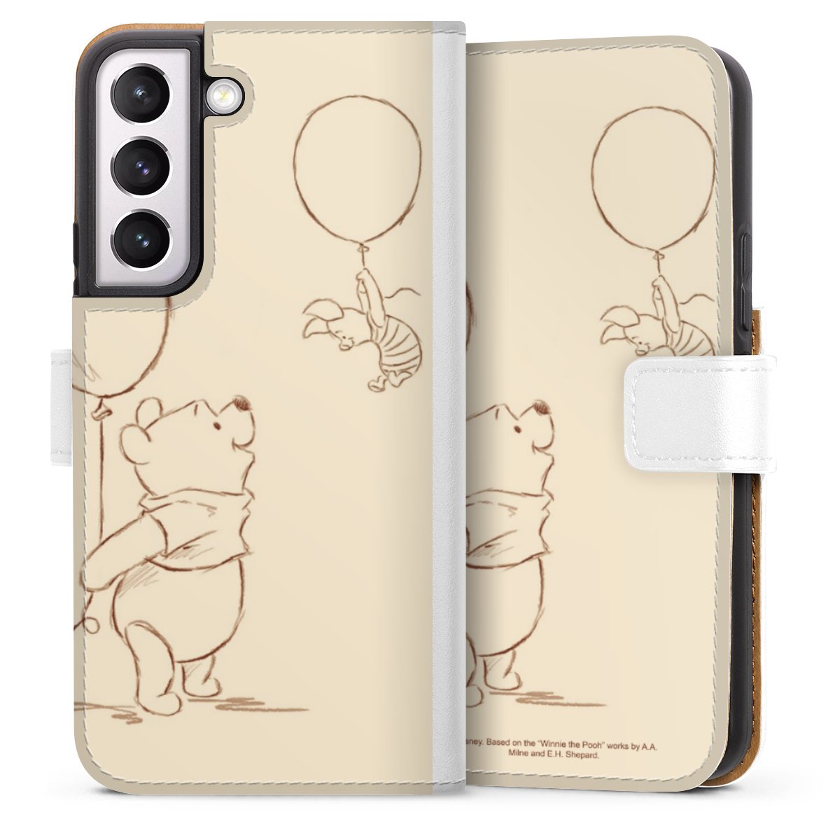 Galaxy S22 Handy Klapphülle Handyhülle aus Kunst Leder weiß Flip Case Official Licensed Product Winnie The Pooh Disney Sideflip mit Lasche