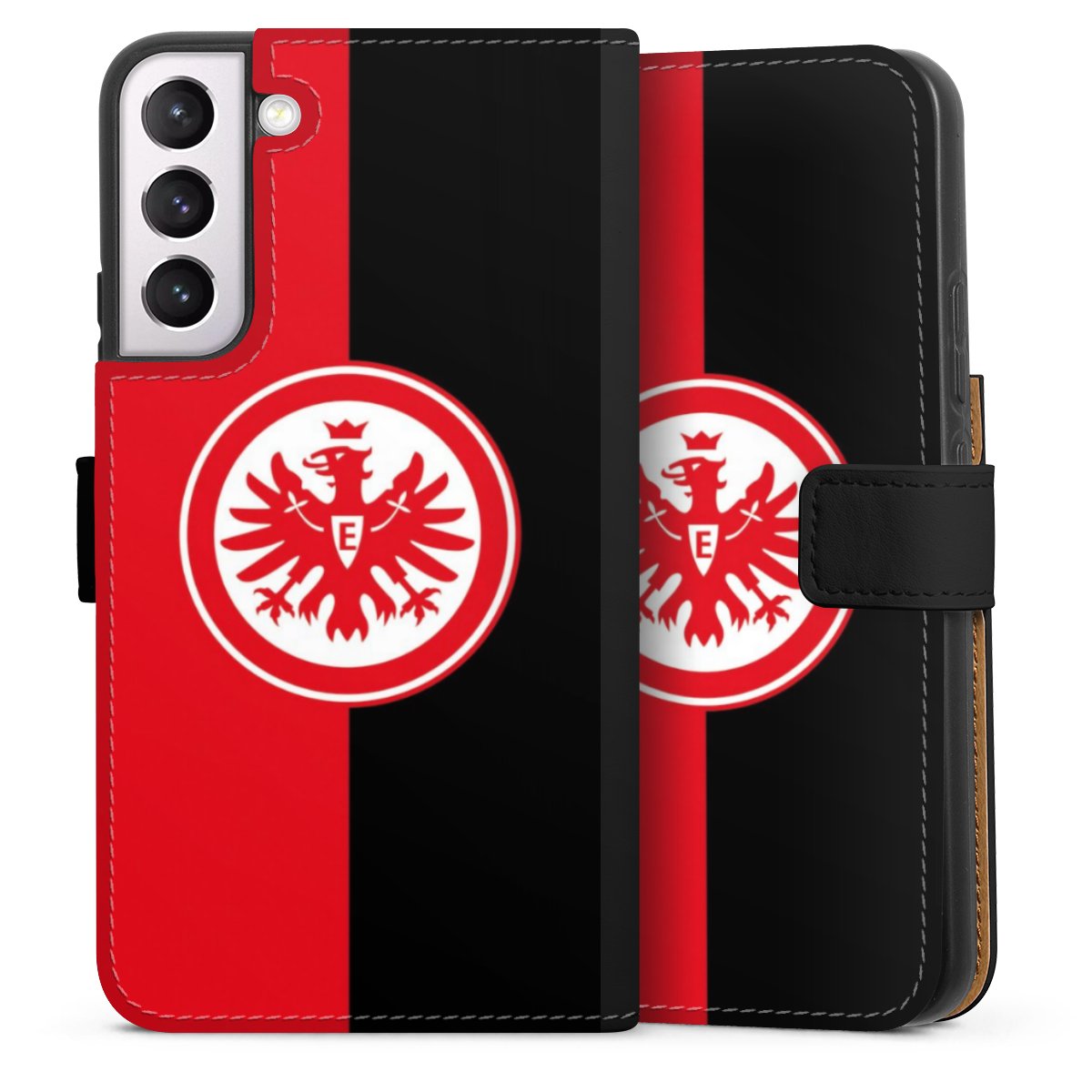 Galaxy S22+ Handy Klapphülle Handyhülle aus Kunst Leder schwarz Flip Case Official Licensed Product Eintracht Frankfurt Sge Sideflip mit Lasche