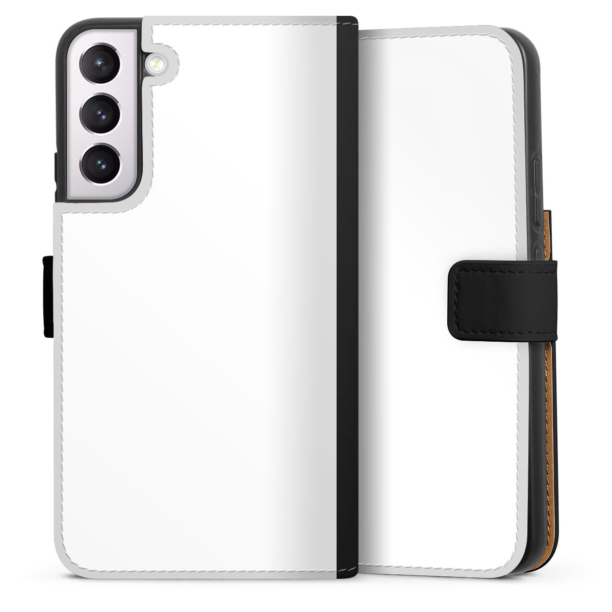 Galaxy S22+ Handy Klapphülle Handyhülle aus Kunst Leder schwarz Flip Case Unicoloured Colour White Sideflip mit Lasche