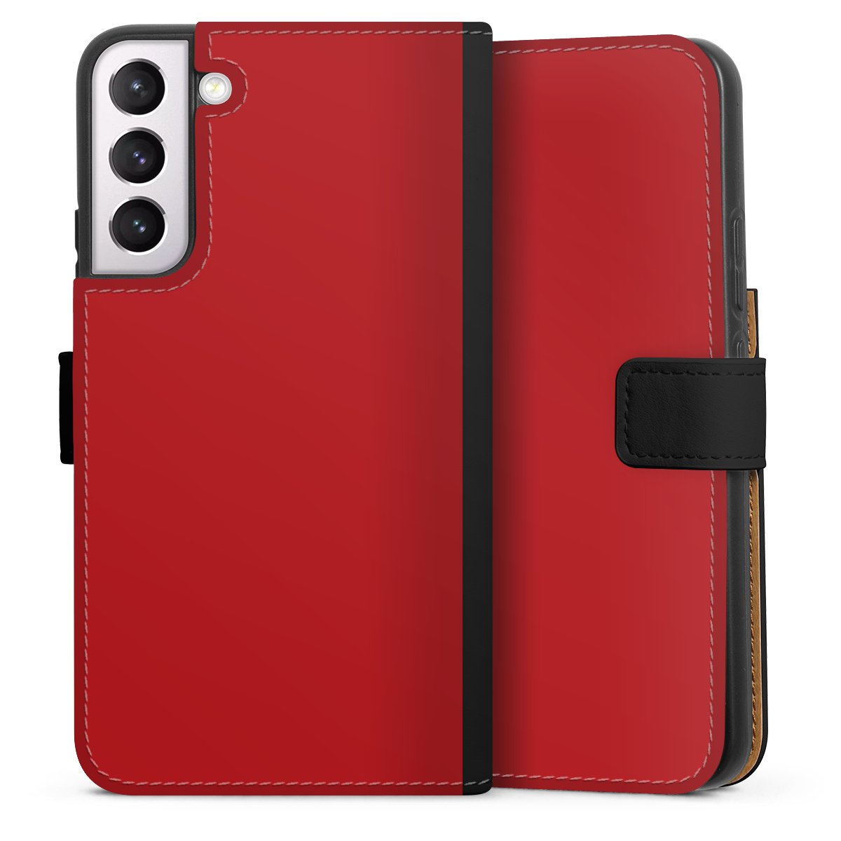 Galaxy S22+ Handy Klapphülle Handyhülle aus Kunst Leder schwarz Flip Case Colour Unicoloured Red Sideflip mit Lasche