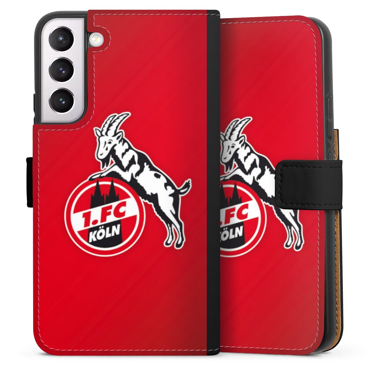 Galaxy S22+ Handy Klapphülle Handyhülle aus Kunst Leder schwarz Flip Case Official Licensed Product Effzeh 1. Fc Köln Sideflip mit Lasche