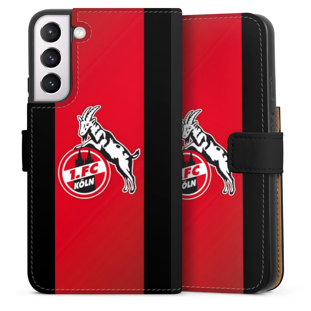 Galaxy S22+ Handy Klapphülle Handyhülle aus Kunst Leder schwarz Flip Case Official Licensed Product Billy Goat Hennes 1. Fc Köln Sideflip mit Lasche