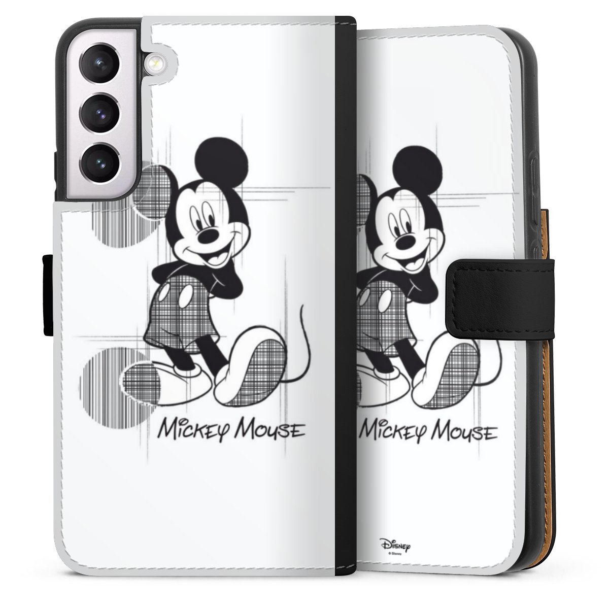 Galaxy S22+ Handy Klapphülle Handyhülle aus Kunst Leder schwarz Flip Case Disney Official Licensed Product Mickey Mouse Sideflip mit Lasche