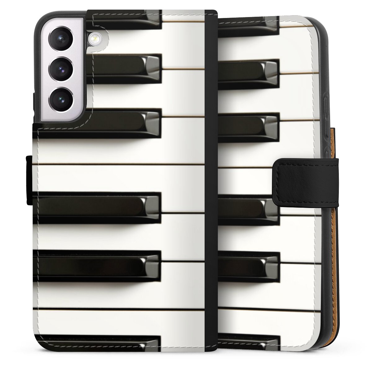 Galaxy S22+ Handy Klapphülle Handyhülle aus Kunst Leder schwarz Flip Case Klavier Piano Music Sideflip mit Lasche