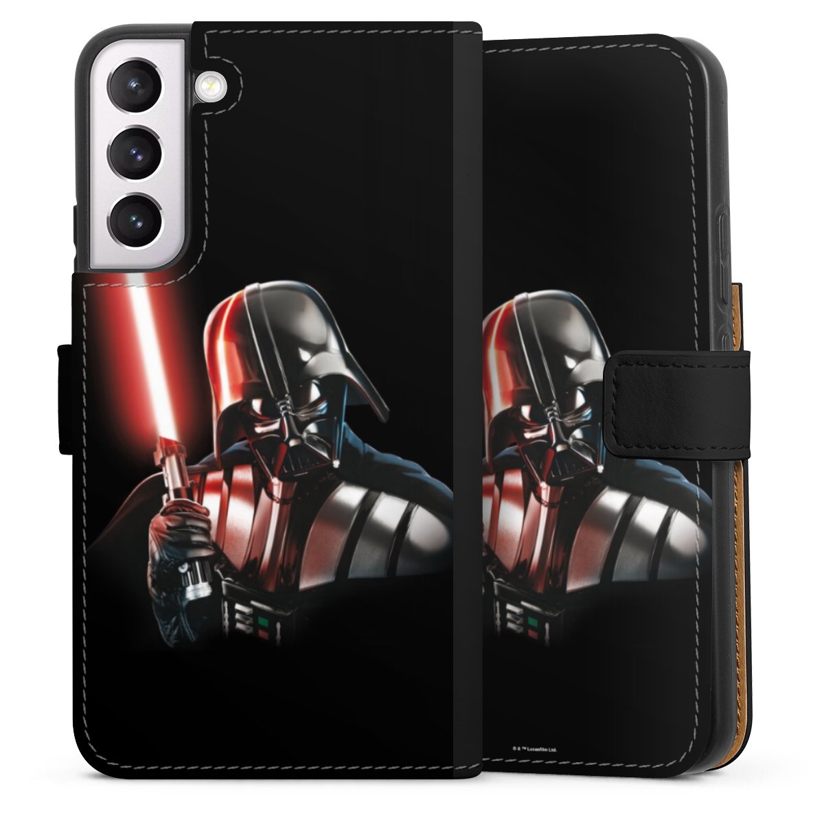 Galaxy S22+ Handy Klapphülle Handyhülle aus Kunst Leder schwarz Flip Case Star Wars Merchandise Darth Vader Sideflip mit Lasche