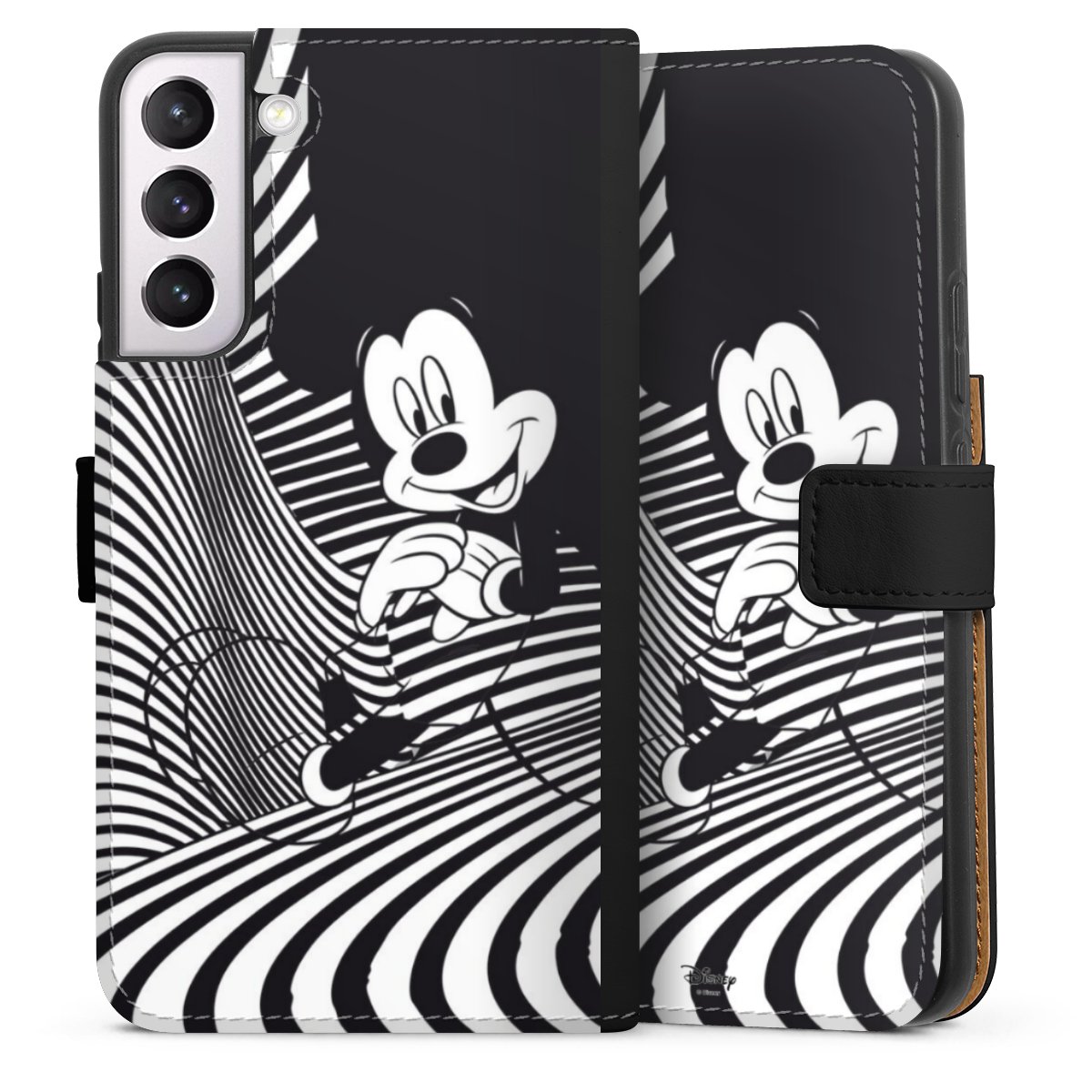 Galaxy S22+ Handy Klapphülle Handyhülle aus Kunst Leder schwarz Flip Case Disney Official Licensed Product Mickey Mouse Sideflip mit Lasche