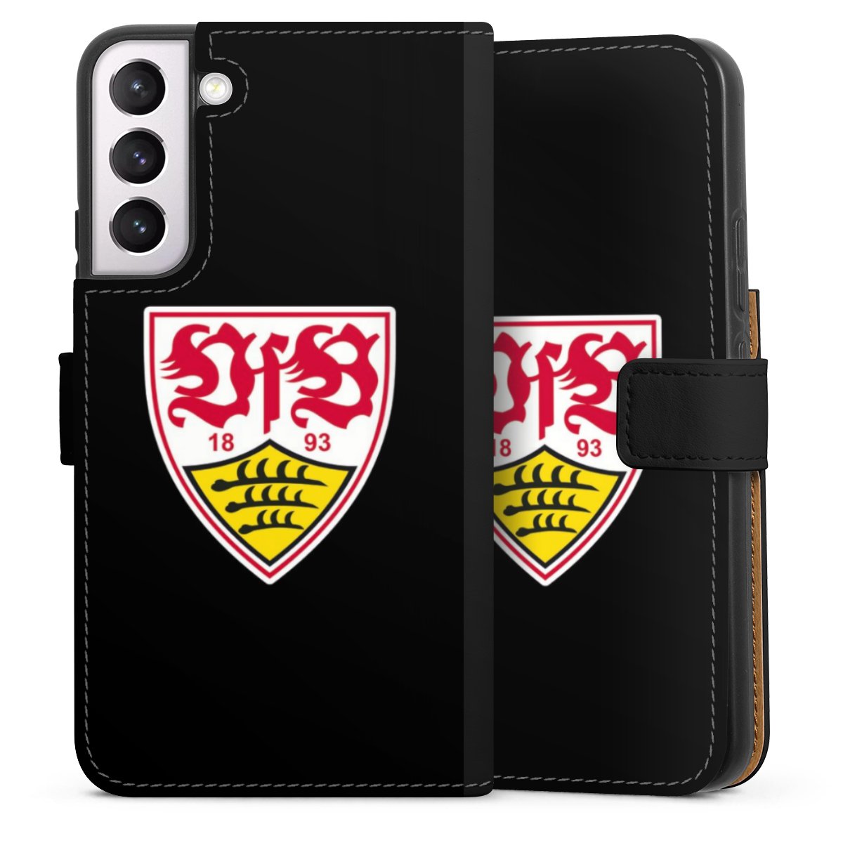 Galaxy S22+ Handy Klapphülle Handyhülle aus Kunst Leder schwarz Flip Case Vfb Stuttgart Official Licensed Product Coat Of Arms Sideflip mit Lasche